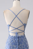 Grå Blå Mermaid Spaghetti Strap Beaded Backless Prom Klänning Med Applikationer