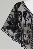 Svart Glitter Paljetter 1920-Tals Cape