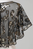 Svart Glitter Paljetter 1920-Tals Cape