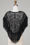 Svarta Paljetter Glitter 1920-tals cape med fransar