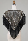 Svarta Paljetter Glitter 1920-tals cape med fransar