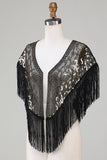 Svarta Paljetter Glitter 1920-tals cape med fransar