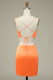 Bodycon Orange Spaghetti Straps Homecoming Klänning