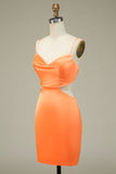 Bodycon Orange Spaghetti Straps Homecoming Klänning
