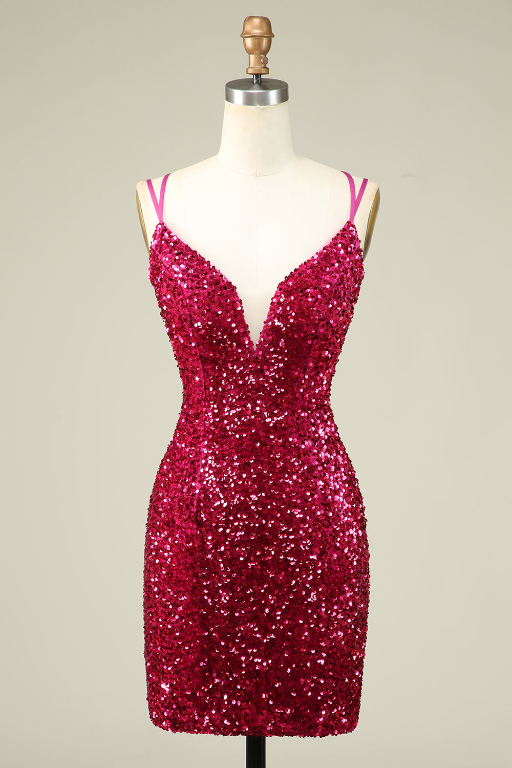 Snygg Fuchsia Spaghetti Straps Tight Homecoming Klänning