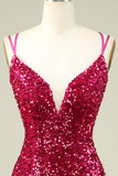 Snygg Fuchsia Spaghetti Straps Tight Homecoming Klänning