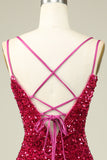 Snygg Fuchsia Spaghetti Straps Tight Homecoming Klänning