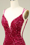 Snygg Fuchsia Spaghetti Straps Tight Homecoming Klänning