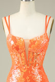 Underbar Orange Spets Tight Glitter Hemkomst Klänning
