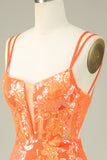 Underbar Orange Spets Tight Glitter Hemkomst Klänning