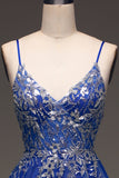 A-linjeformade paljetter Royal Blue Balklänning med applikationer