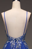 A-linjeformade paljetter Royal Blue Balklänning med applikationer
