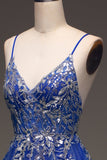 A-linjeformade paljetter Royal Blue Balklänning med applikationer
