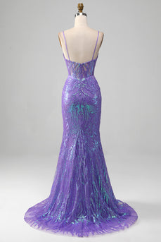 Mermaid Glittrande Lila Korsett Balklänning