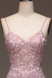 Glitter Rouge Mermaid Spaghetti Straps Lång Balklänning med Beading