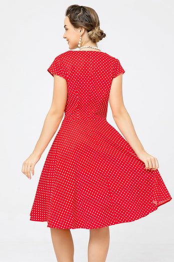 Röd liten vit Prickig swing klänning