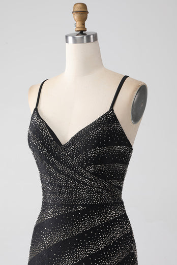 Mermaid pärlstav svart balklänning med slits