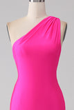 Mermaid Hot Pink One Shoulder Lång Balklänning