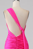 Mermaid Hot Pink One Shoulder Lång Balklänning