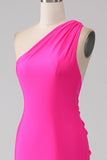 Mermaid Hot Pink One Shoulder Lång Balklänning