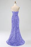 Royal Blue Mermaid Axelbandslösa Paljetter Lång Balklänning med slits
