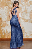 Glitter Svart Sjöjungfru One Shoulder Paljetter Balklänning med slits