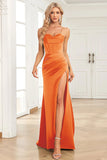 Fuchsia Mermaid Spaghetti Straps Satin Prom Klänning med Split Front