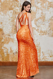 Glitter Svart Sjöjungfru One Shoulder Paljetter Balklänning med slits