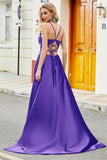 Royal Blue A Line Spaghetti Straps Lång Backless Balklänning med applikationer