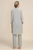 Zapaka Women Grey 3 Piece Mor of the Bride Pant Suits med spets