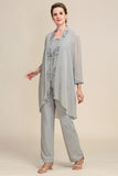 Zapaka Women Grey 3 Piece Mor of the Bride Pant Suits med spets