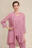 Blush Long Sleeves 3 Piece Mother of the Bride Byxdräkter