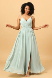 Mint Green A-Line Ruched Chiffong Bridesmaid Klänning