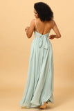 Mint Green A-Line Ruched Chiffong Bridesmaid Klänning