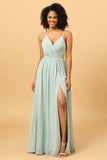 Mint Green A-Line Ruched Chiffong Bridesmaid Klänning