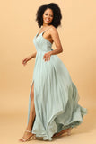 Mint Green A-Line Ruched Chiffong Bridesmaid Klänning