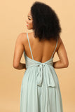 Mint Green A-Line Ruched Chiffong Bridesmaid Klänning