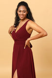 Bourgogne Wrap Chiffong Bridesmaid Klänning med slits