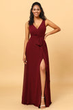 Bourgogne Wrap Chiffong Bridesmaid Klänning med slits