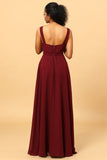 Bourgogne Wrap Chiffong Bridesmaid Klänning med slits