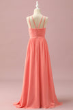 Orange Chiffong Halter Halff Hals Junior Bridesmaid Klänning