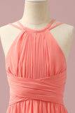 Orange Chiffong Halter Halff Hals Junior Bridesmaid Klänning