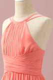 Orange Chiffong Halter Halff Hals Junior Bridesmaid Klänning