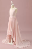 Ljusrosa Chiffong Halter High Low Junior Bridesmaid Klänning