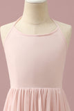 Ljusrosa Chiffong Halter High Low Junior Bridesmaid Klänning