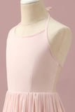 Ljusrosa Chiffong Halter High Low Junior Bridesmaid Klänning