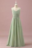 Sage remmar Chiffong Junior Bridesmaid Klänning