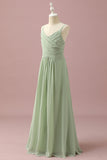 Sage remmar Chiffong Junior Bridesmaid Klänning