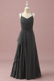 Black Halter Neck A-line Junior Bridesmaid Klänning med kaskad volanger