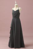 Black Halter Neck A-line Junior Bridesmaid Klänning med kaskad volanger